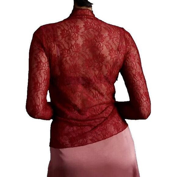 Anthropologie OB1565992 Women's Sz M Red Lace Layering Mock Neck L/S Top - Picture 7 of 7